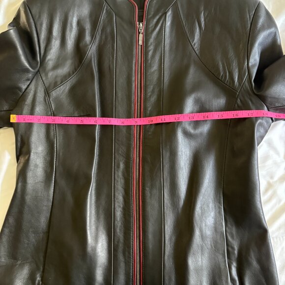Pier Angelini Black Leather Jacket with Red Trim Size 40 - Picture 7 of 11
